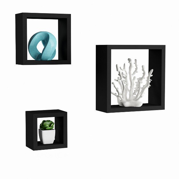 Floating Shelves Cube Wall Shelf Set With Hidden Brackets 3 Sizes To Display D cor Books Photos More Hardware Included By Lavish Home black