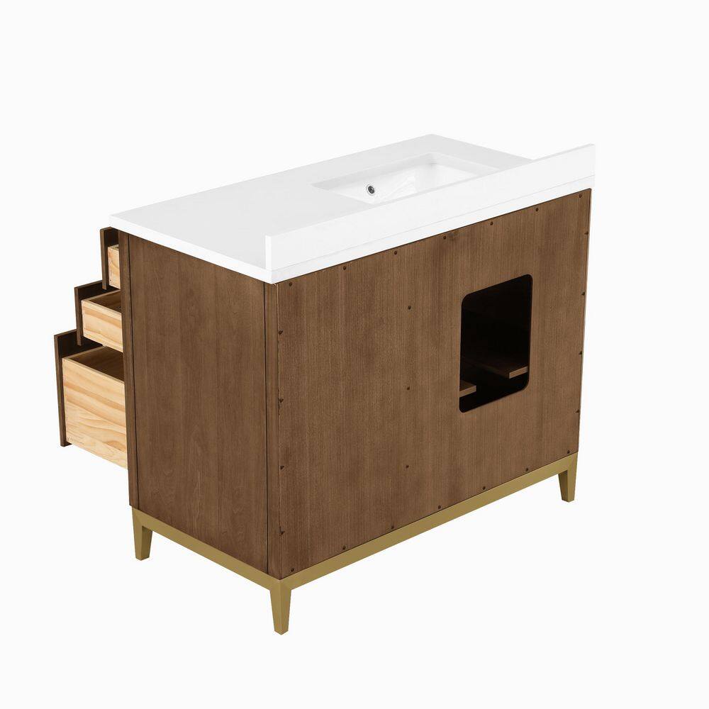 OVE Decors Diya 42 in. W x 22 in. D x 34.5 in. H Bath Vanity in Macchiato with White Engineered Marble Top 15VVA-LUDO42-16