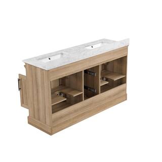 Home Decorators Collection Doveton 60 in. W x 19 in. D x 34.50 in. H Bath Vanity in Weathered Tan with White Cultured Marble Top Doveton 60WT