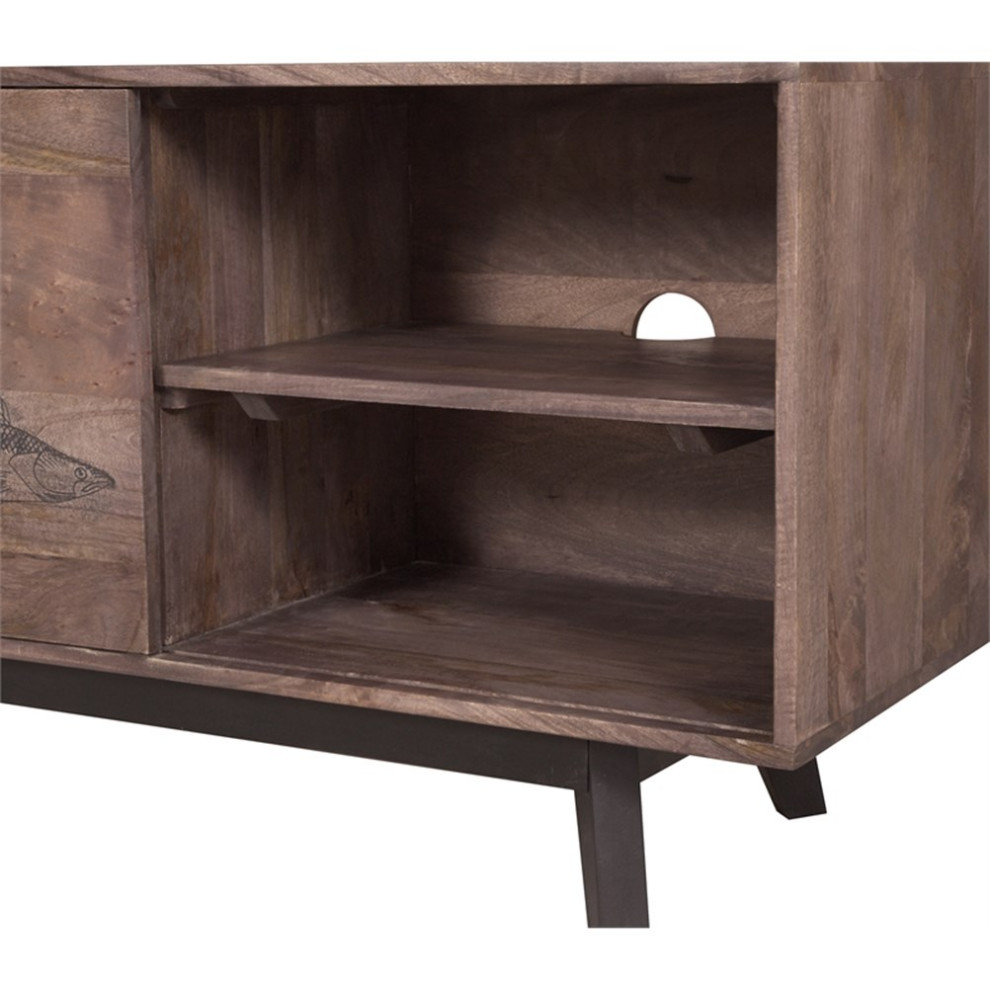 Porter Designs Fish Solid Wood TV Stand   Gray   Rustic   Entertainment Centers And Tv Stands   by Homesquare  Houzz