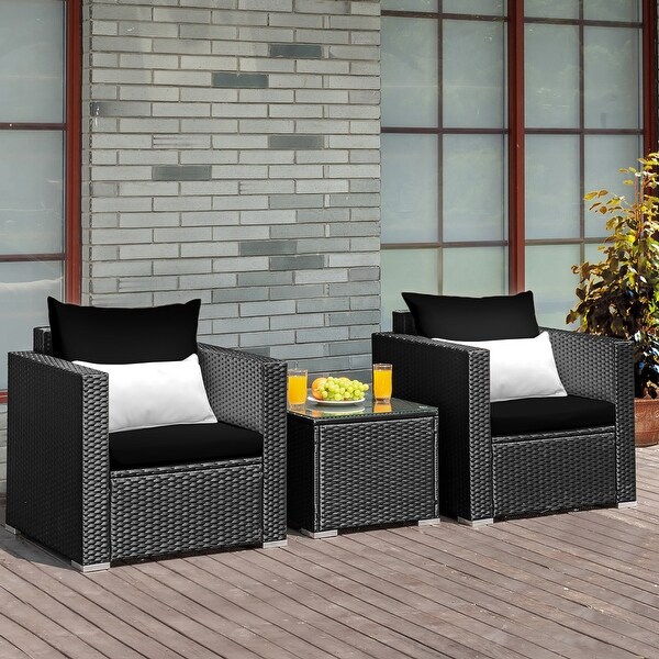 Costway 3PCS Patio Rattan Wicker Furniture Set Sofa Table W/Cushion