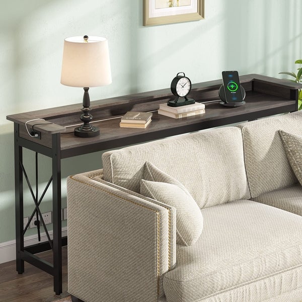 Sofa CouchTable with Outlets and USB Ports， 70.9 inch Long Entryway Console Table