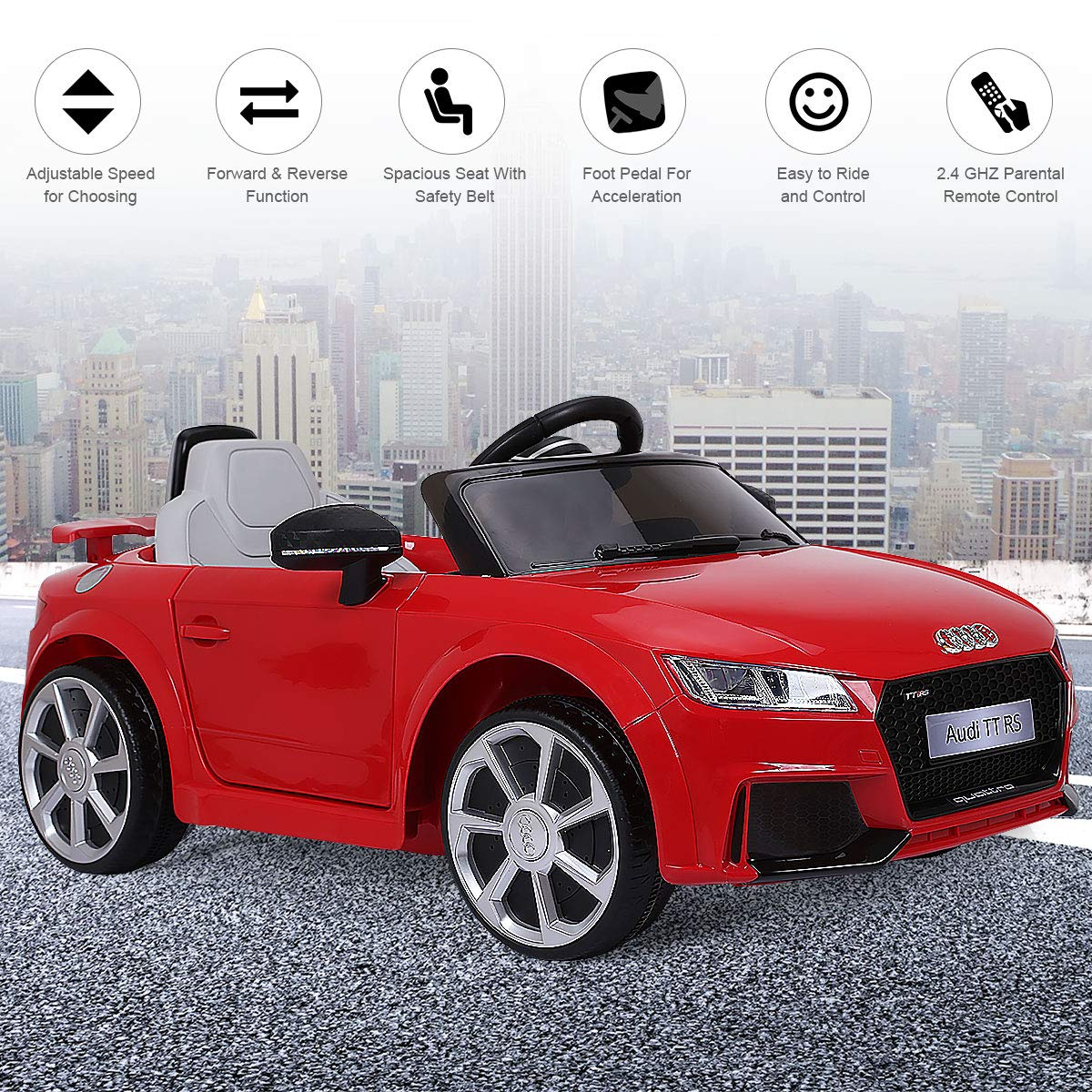 Costzon Kids Ride On Car, 12V Licensed Audi TT RS, Battery Powered Electric Ride On Vehicle w/ 2.4G Parental Remote Control