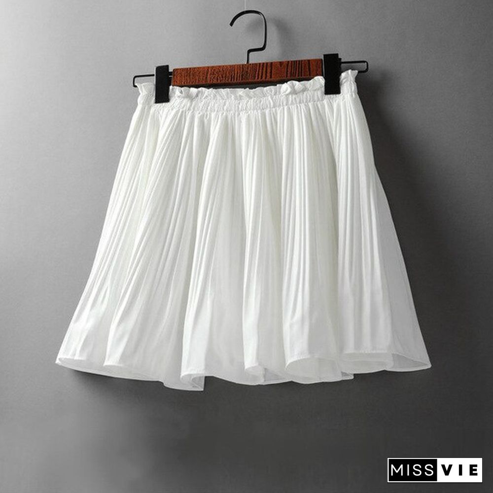 Summer High Waist Office Womens Chiffon Pleated Mini Skirts One Size