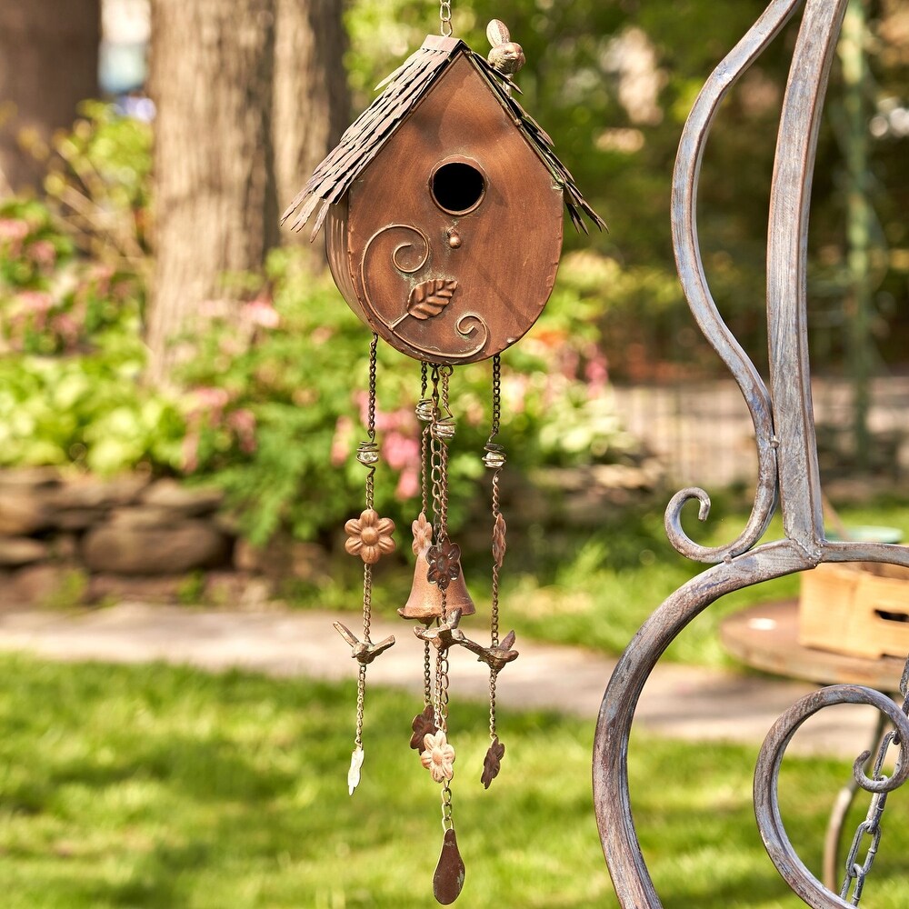 Antique Copper Hanging Birdhouse Wind Chime \