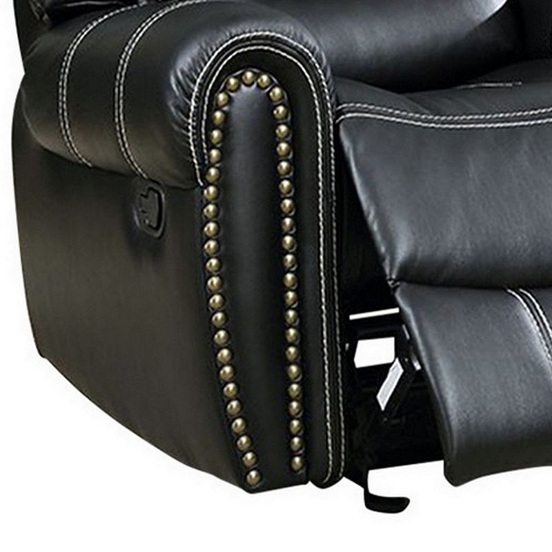 Rolled Arms Leatherette Glider Recliner Chair with Contrast Stitching，Black