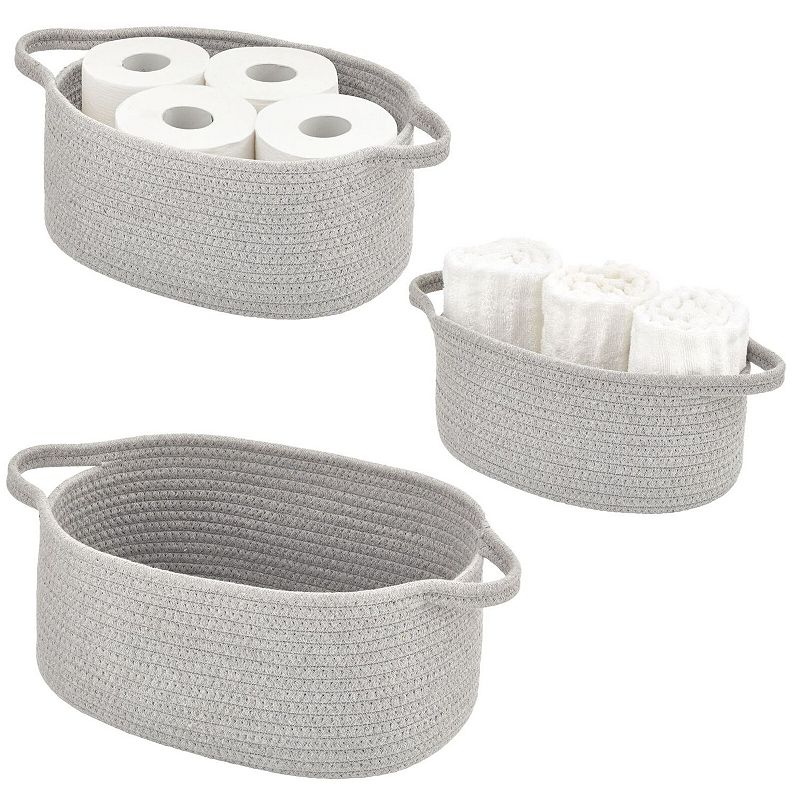 mDesign Casual Cotton Rope Woven Bathroom Storage Basket with Handles， Set of 3