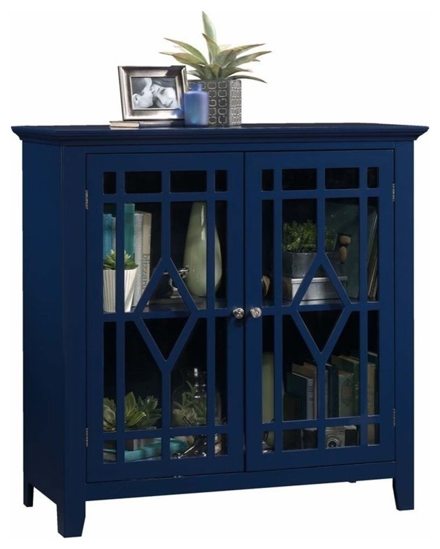 Pemberly Row Transitional Engineered Wood Accent Curio Cabinet in Indigo Blue   Contemporary   Accent Chests And Cabinets   by Homesquare  Houzz