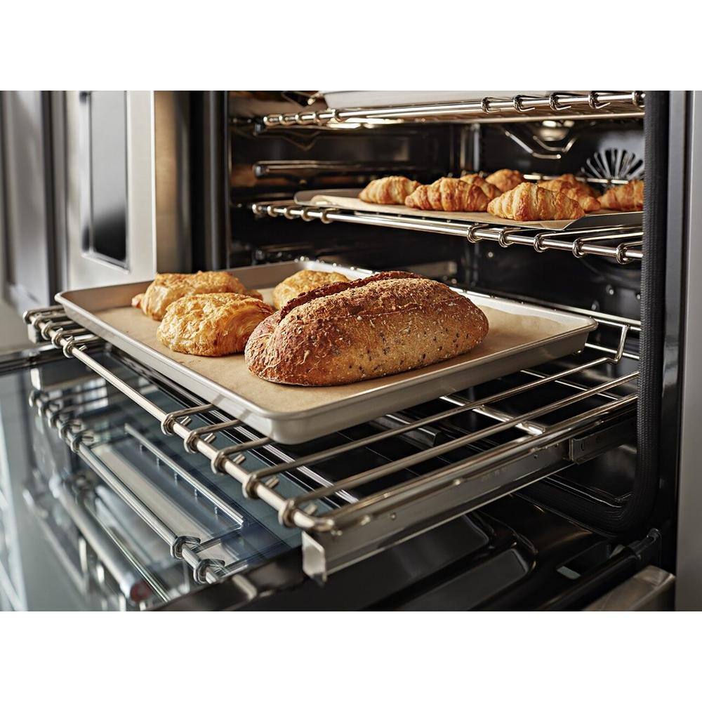 KitchenAid 48 in. 6.3 cu. ft. Smart Double Oven Commercial-Style Gas Range with Griddle and True Convection in Stainless Steel KFGC558JSS