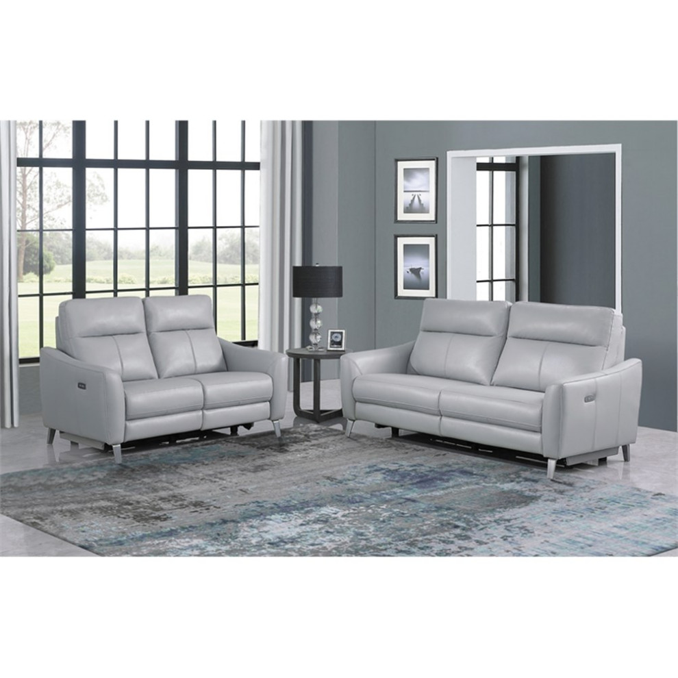 Coaster Derek 2 Piece Modern Faux Leather Upholstered Power Sofa Set in Gray   Contemporary   Living Room Furniture Sets   by Homesquare  Houzz