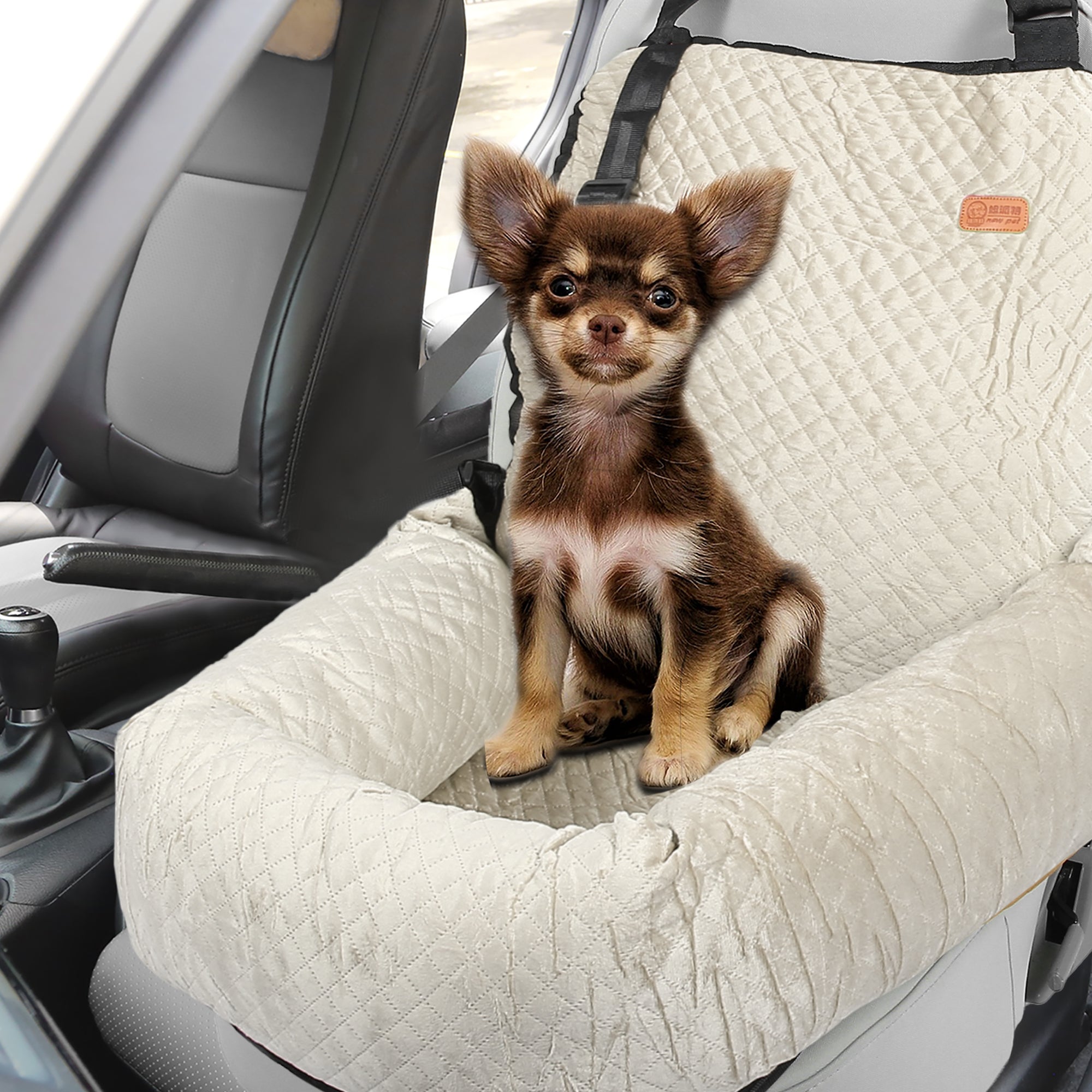 Unique Bargains Dog Car Seat Booster Seat Adjustable Straps for Medium Small Sized Puppy Cat Pets Non Slip Bottom White