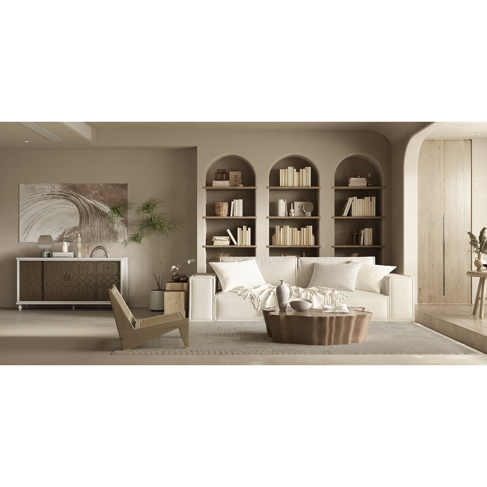 White/Brown Buffet Cabinet with Sliding Doors Organizer Bookshelves   63.1\