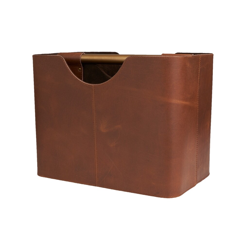 Brown or Light Gray Leather Magazine Holder with Divided Inside