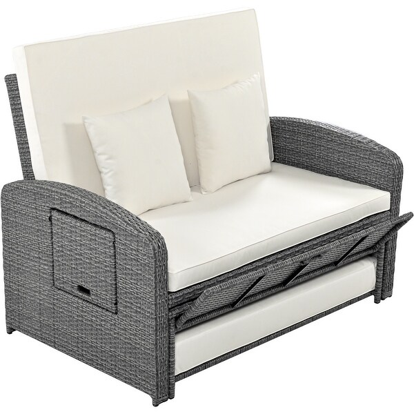 2Person Rattan Reclining Daybed with Adjustable Back