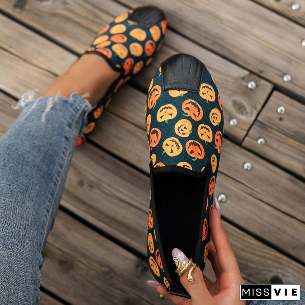 Halloween Purple Casual Patchwork Printing Round Comfortable Flats Shoes