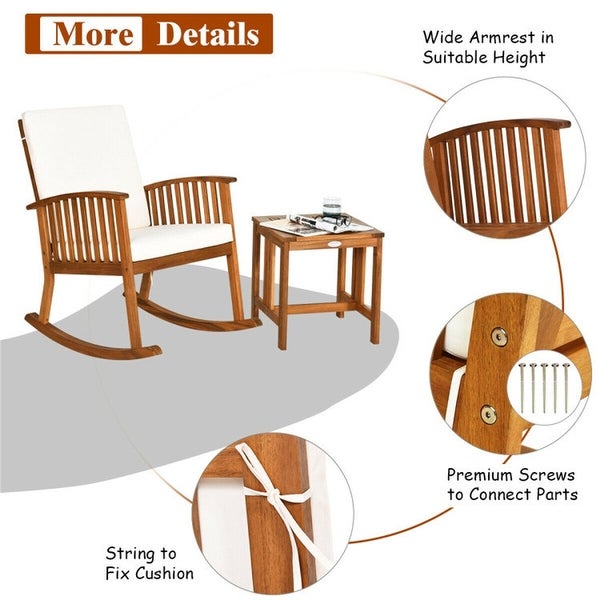 2 Pieces Acacia Wood Patio Rocking Chair Table Set -  - 37563814