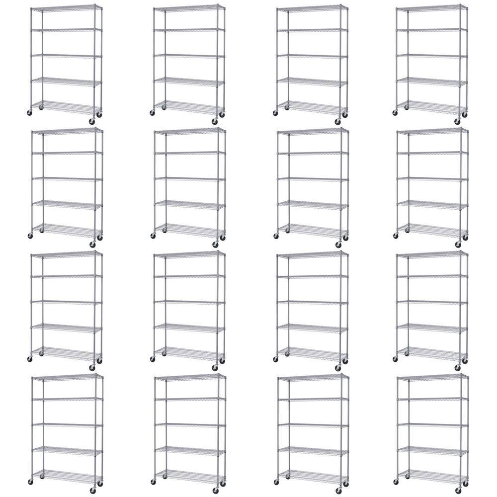 TRINITY 16-Pack Gray 5-Tier Rolling Steel Wire Shelving Unit (48 in. W x 77 in. H x 48 in. D) TBF-PS66416