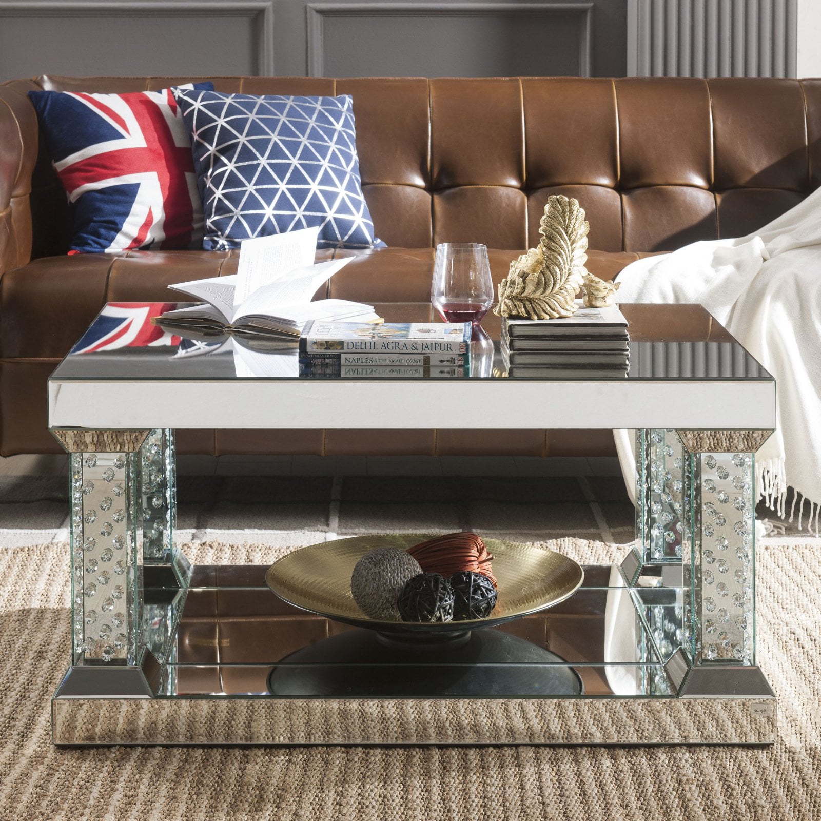 ACME Nysa Square Coffee Table in Mirrored and Faux Crystals