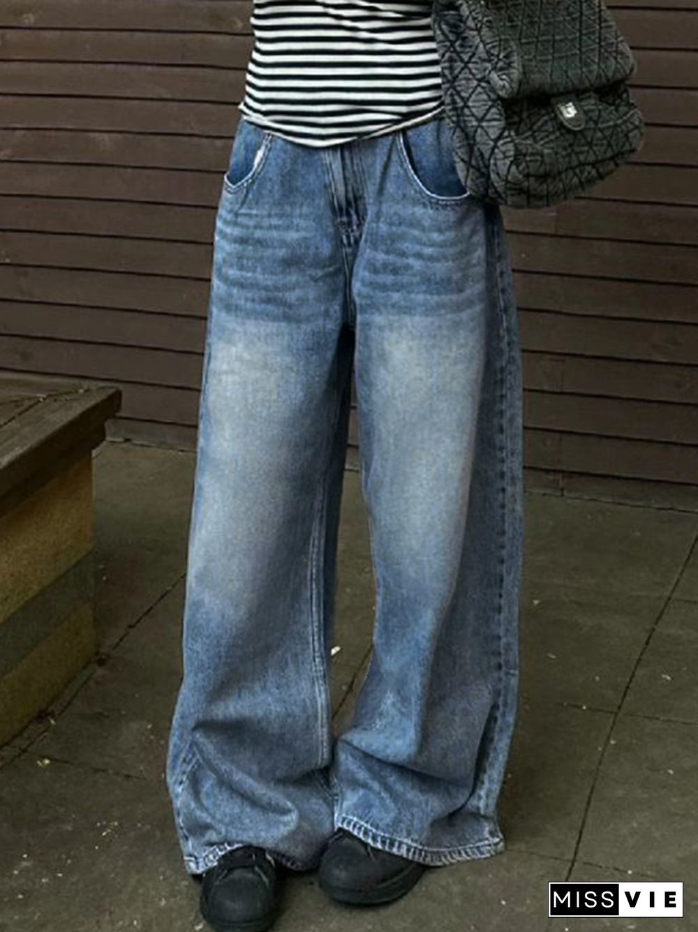 Vintage Wash Mopping Boyfriend Jeans