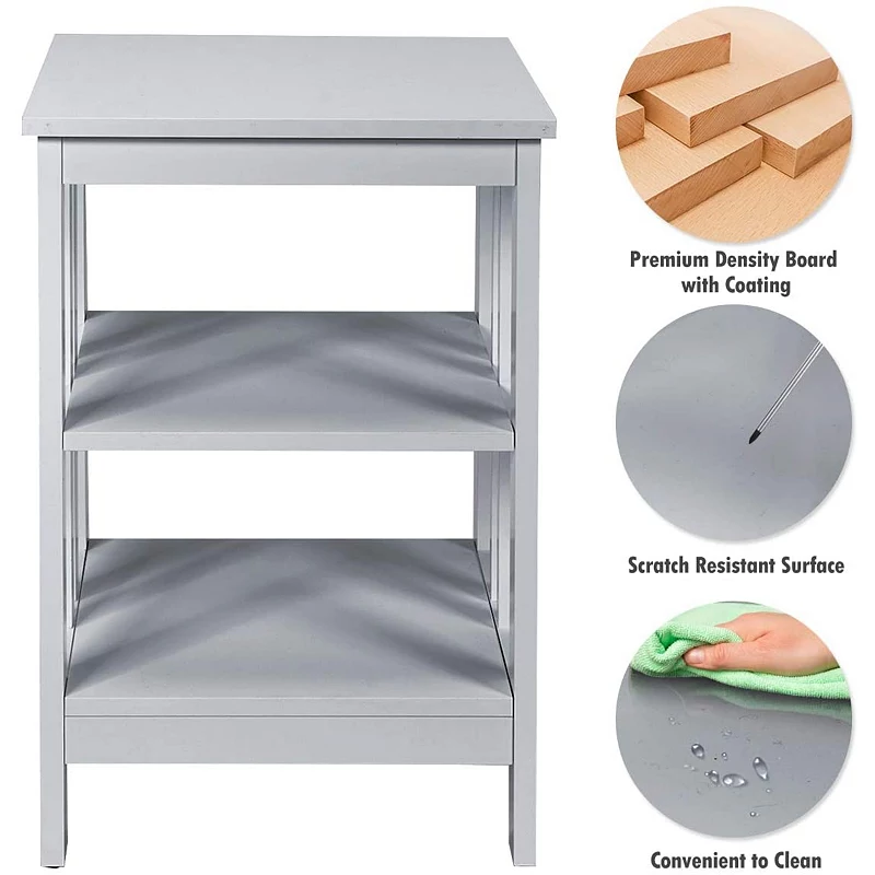 2 Pieces 3-Tier Nightstand with Reinforced Bars and Stable Structure