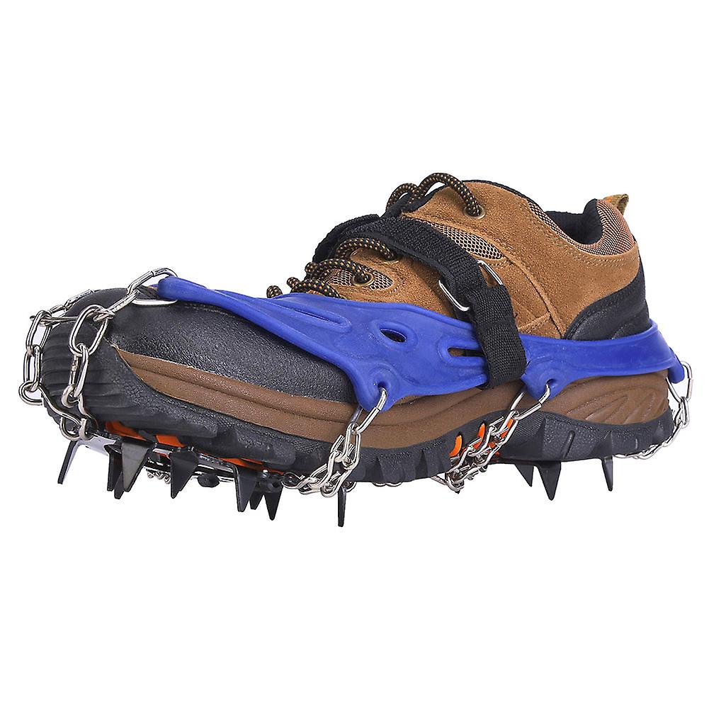 1 Pair Universal 14 Teeth Anti Slip Ice Cleat Shoe Grips Spikes Cleats Crampons For Hiking Climbingblue