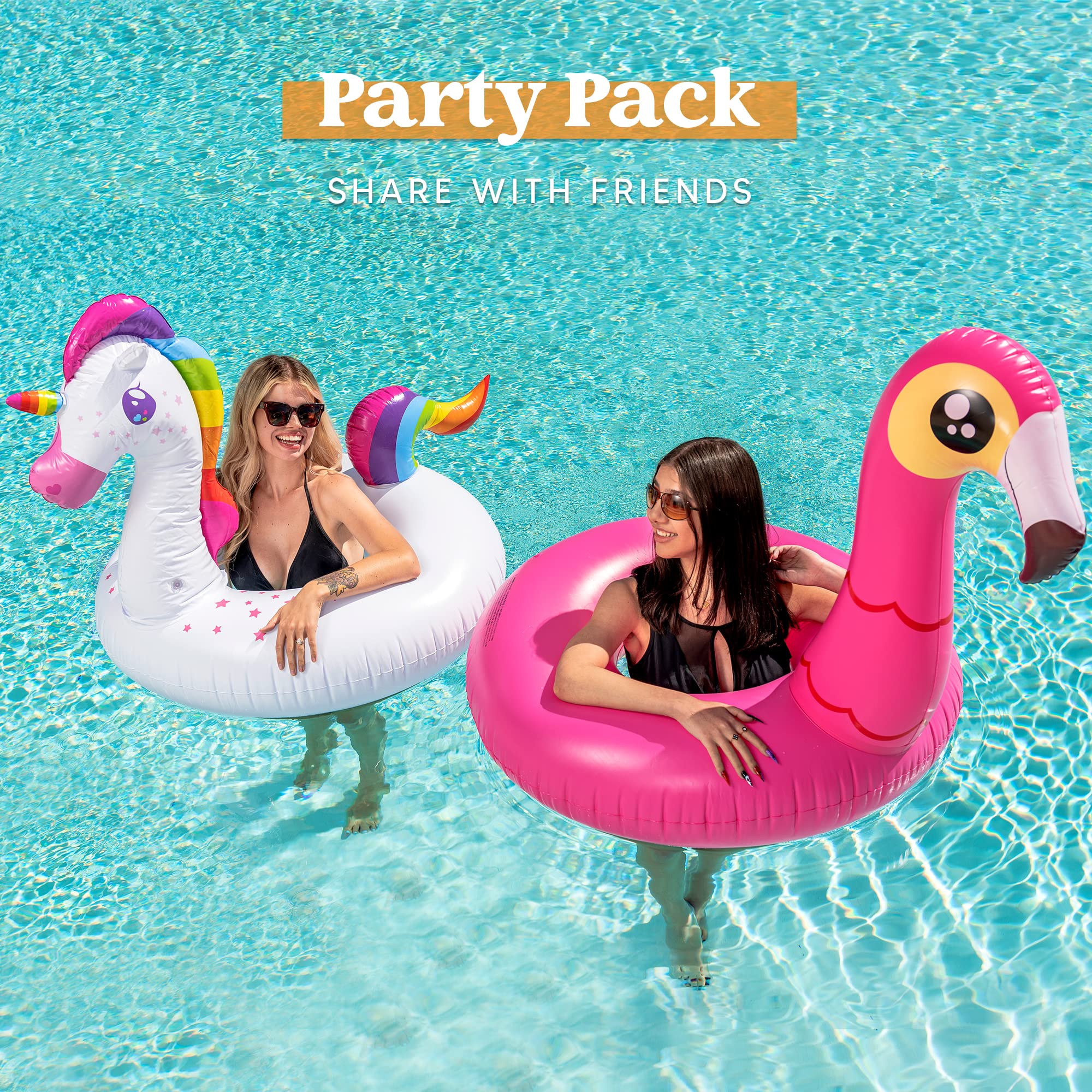 2 Pack Inflatable Flamingo and Unicorn Pool Float Fun Beach Floaties, Swim Party Toys, Summer Pool Raft Lounger for Adults & Kids (Inflates to Over 4ft. Wide)