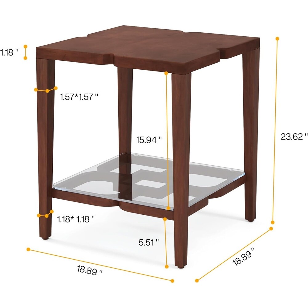 Wood Side Table  2 Tier End Table with Tempered Glass  Bedside Table