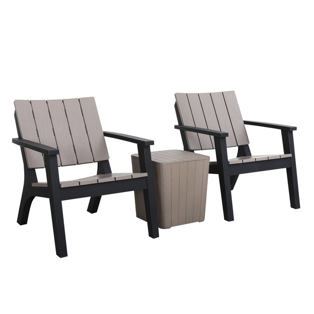 Enzo 3pc Faux Wood All weather Conversation Chat Set Black gray Dukap