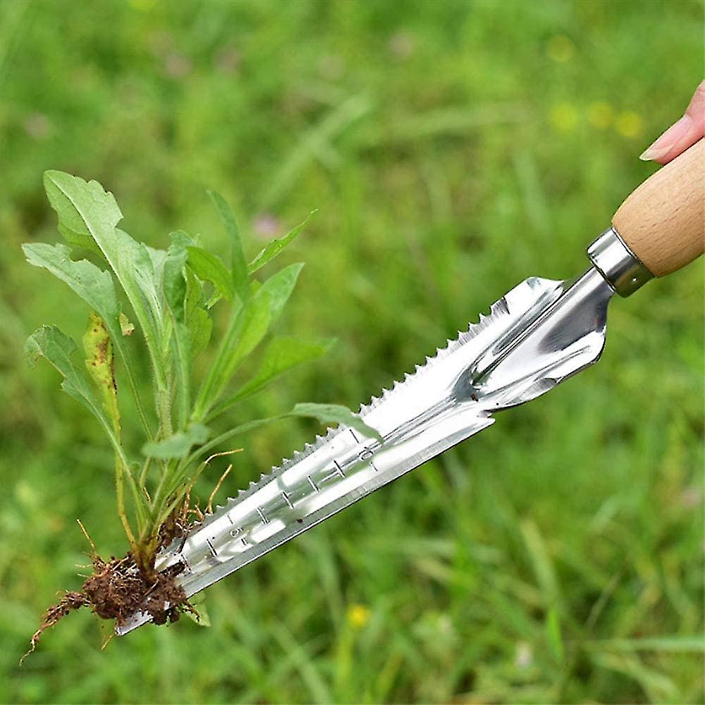 Garden Weeding Shovel Stainless Steel Hand Tool Weeder Wooden Handle Grass Transplanting Weeding Tool 1pc