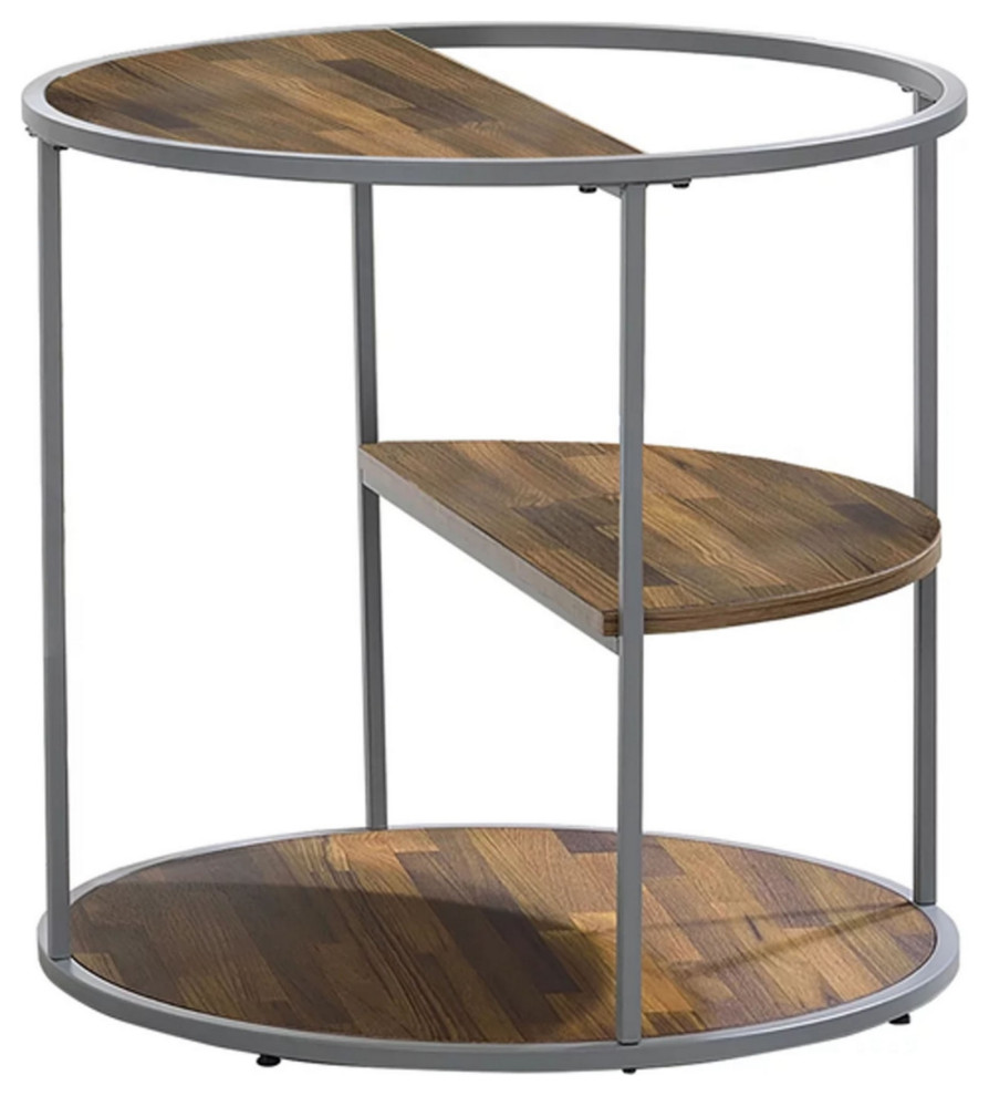 Lenn 24 quot3 Tier Round Brown Side End Table  Half Shelf  Gray Frame   Transitional   Side Tables And End Tables   by VirVentures  Houzz