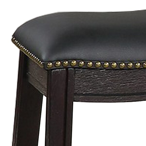 Curved Leatherette Stool with Nailhead Trim， Set of 2， Black