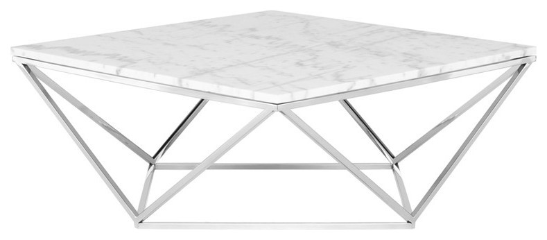 Corrado Coffee Table White Marble Top Polished Stainless   Contemporary   Coffee Tables   by Peachtree Fine Furniture  Houzz