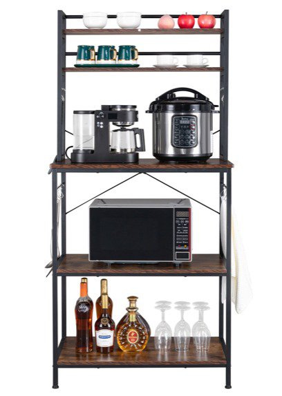 5-Tier Kitchen Bakers Rack with 10 S-Shaped Hooks， Industrial Microwave Oven Stand