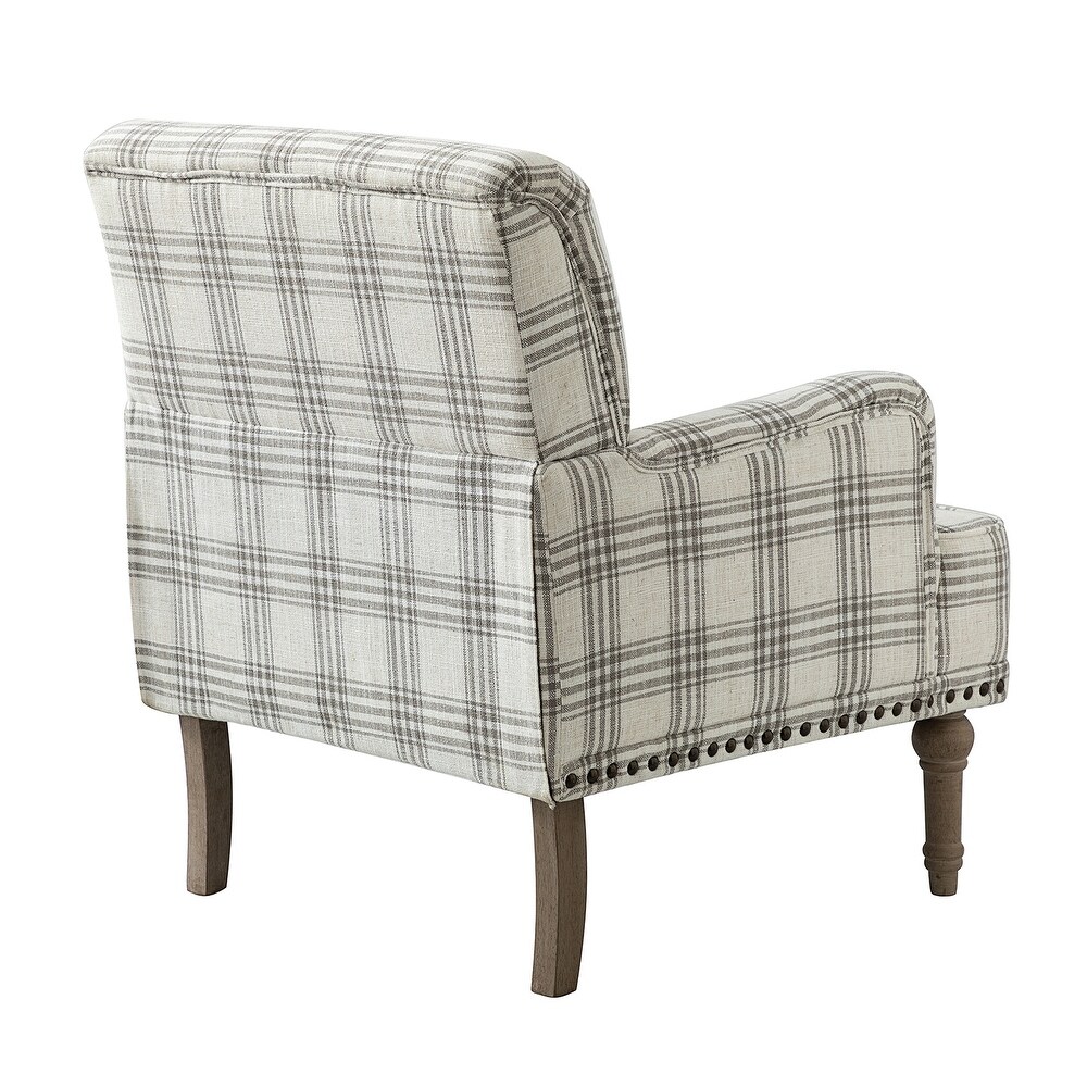 Geltrude Farmhouse Vintage Plaid Accent Armchair with Nailhead Trim by HULALA HOME