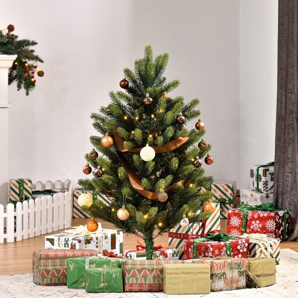 HOMCOM PreLit Full Fir Small Christmas Tree with Stand，Mini Christmas Tree with Lights