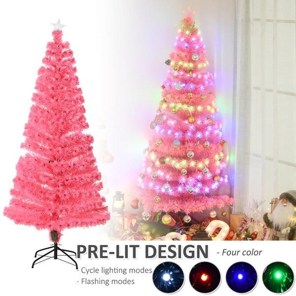 HOMCOM 6 ft. Prelit Artificial Christmas Tree with Stand，Colored Christmas Tree