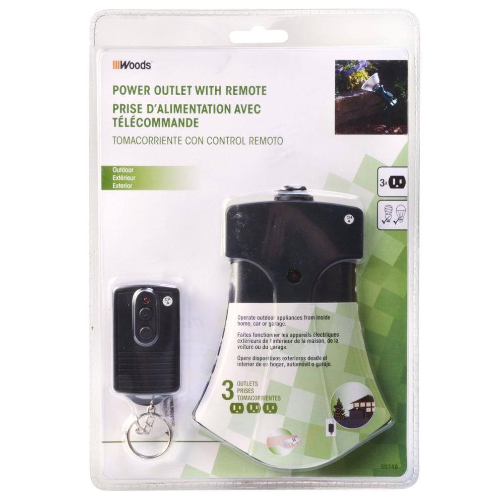 Woods 13 Amp Outdoor Plug-In Weatherproof Wireless Remote 3-Outlet Light Control Black 59748WD