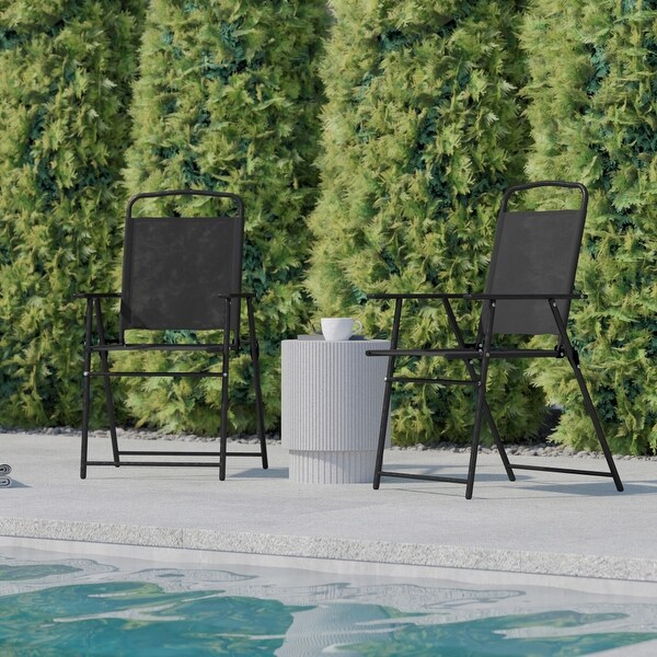 Set of 2 AllWeather Textilene Patio Sling Chairs with Armrests