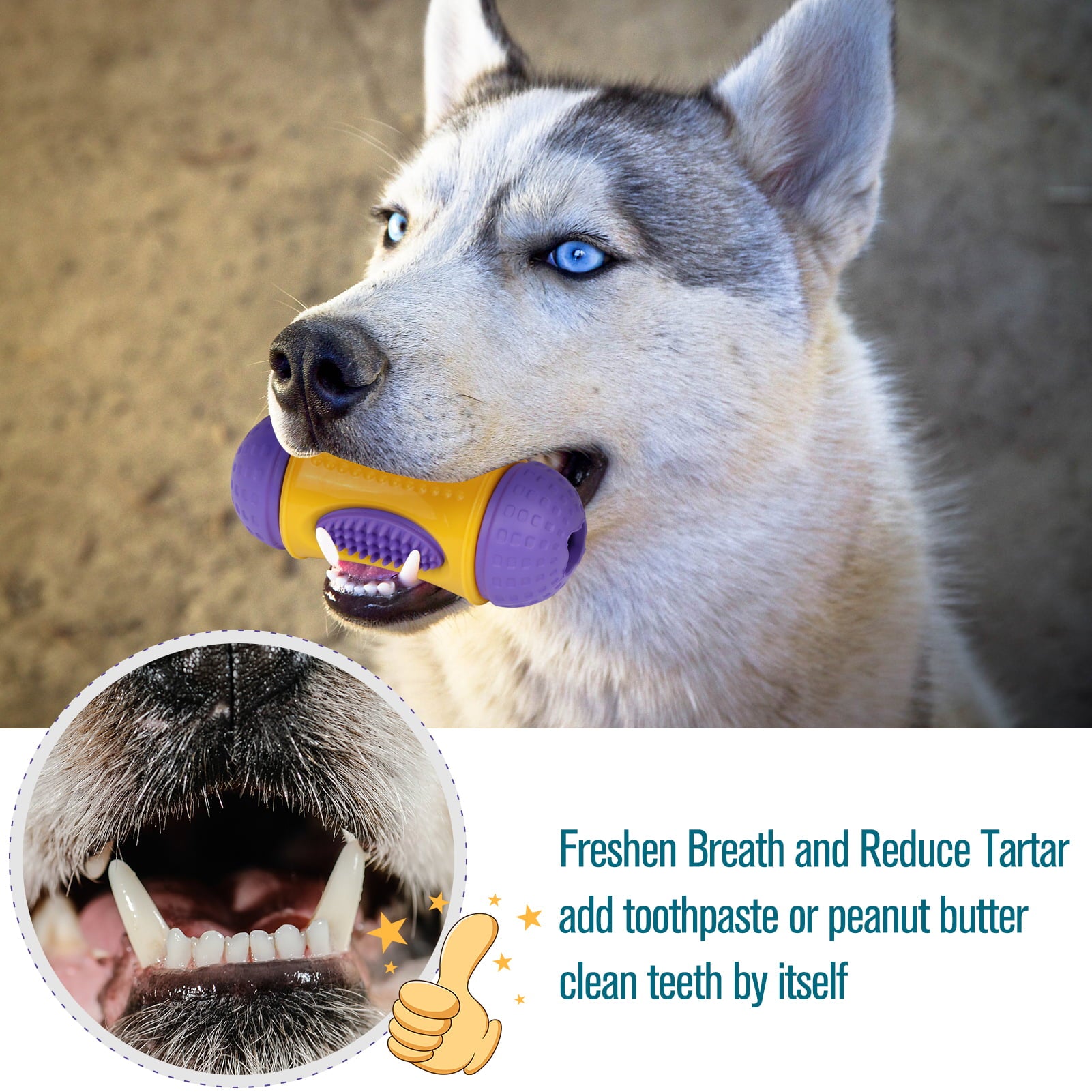 Toplive Dog Chew Toys for Aggressive Chewers， Puppy Teething Chew Toy Tough Dog Toys With Natural Rubber for Small Medium Large Breeds， Teeth Cleaning and Gum Massage for Small Medium Large Dog Purple