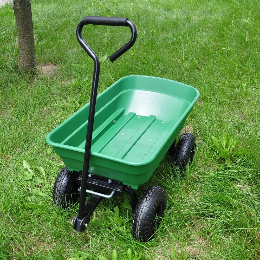 Green Folding Wagon Poly Garden Dump Cart  300 Pound Capacity