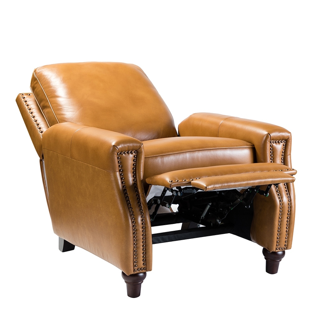 Cigar Mid century Genuine Leather Recliner with Nailhead Trim Set of 2 by HULALA HOME