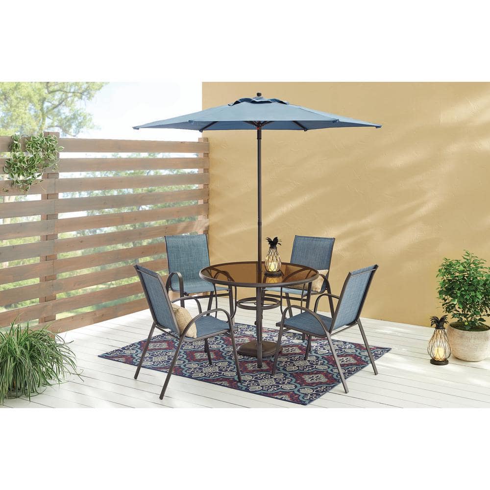 StyleWell Mix and Match Stackable Brown Steel Sling Outdoor Patio Dining Chair in Denim FCS00015J-Lblue