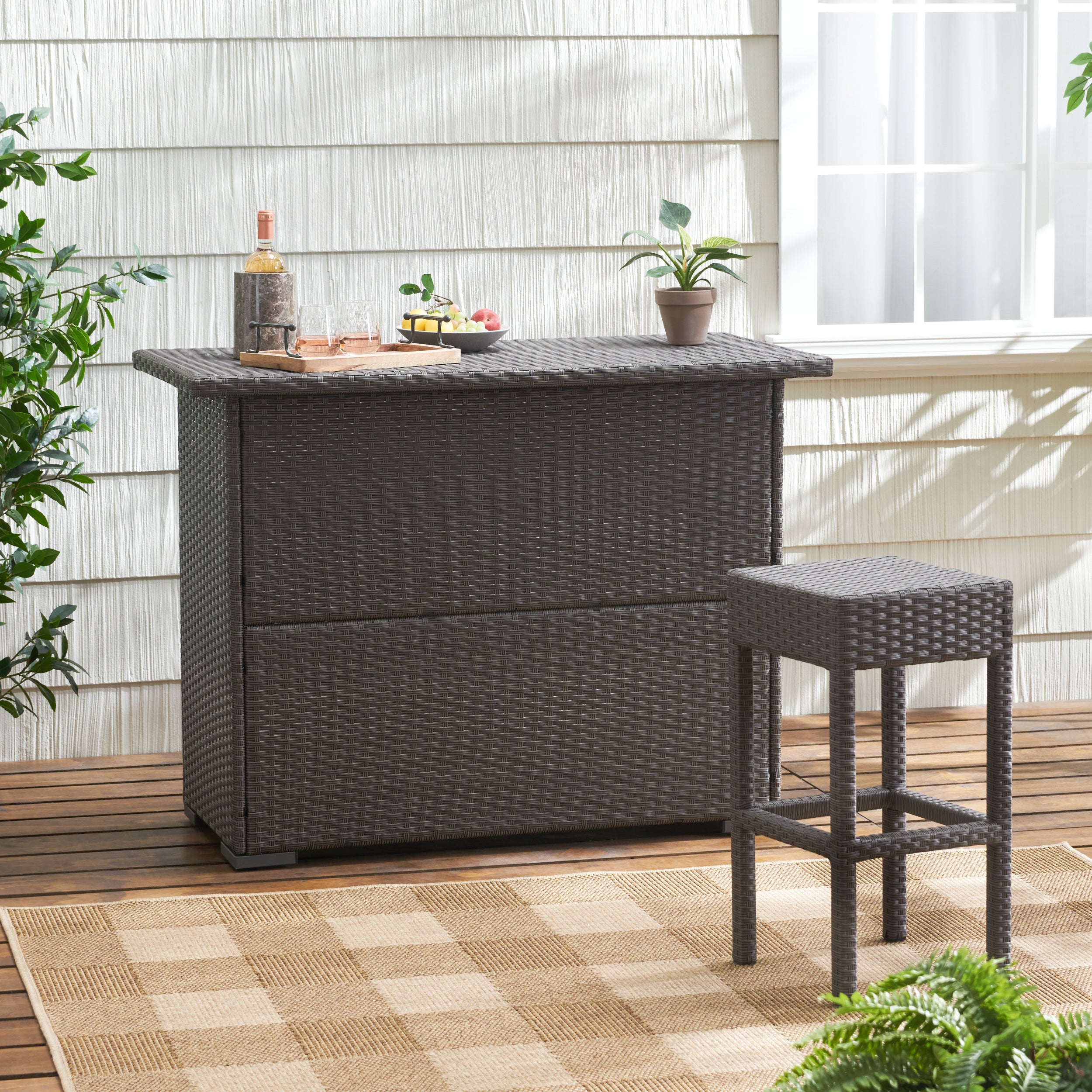 Germar Contemporary Outdoor Dark Brown Polyethylene Bar