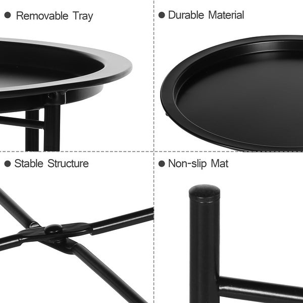 Tray End， Folding Round Metal Side Sofa Table Anti-Rust and Waterproof Outdoor or Indoor