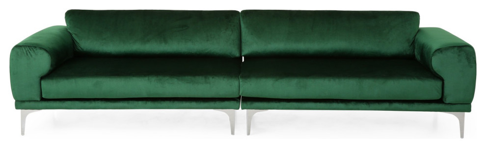 Modern Sofa  Silver Legs With Large Velvet Upholstered Seat  ampRound Arms  Green   Midcentury   Sofas   by Decorn  Houzz