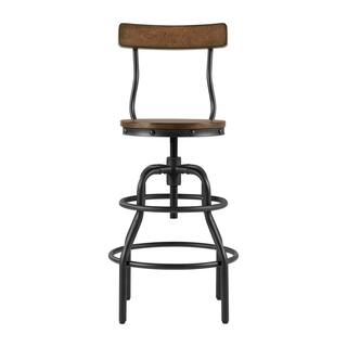 Home Decorators Collection Hamrick Industrial Wood and Iron Adjustable Height Backed Bar Stool BC9333C