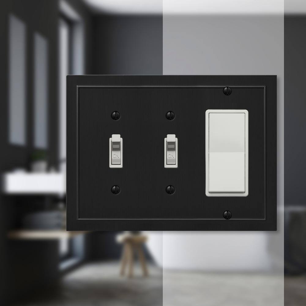 AMERELLE Bethany 3 Gang 2-Toggle and 1-Rocker Metal Wall Plate - Black 57TTRBK