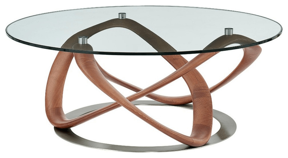 39 quotWalnut And Clear Glass Abstract Round Coffee Table   Contemporary   Coffee Tables   by HomeRoots  Houzz