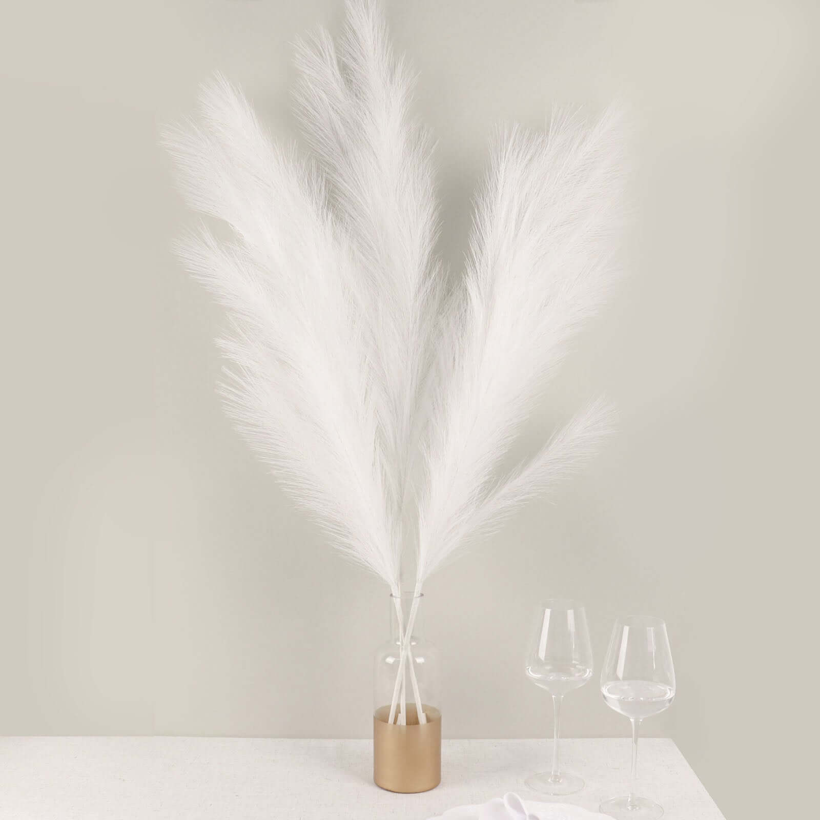 3 Stems White Artificial Pampas Grass Plant Sprays, Faux Branches Vase Flower Arrangement 44