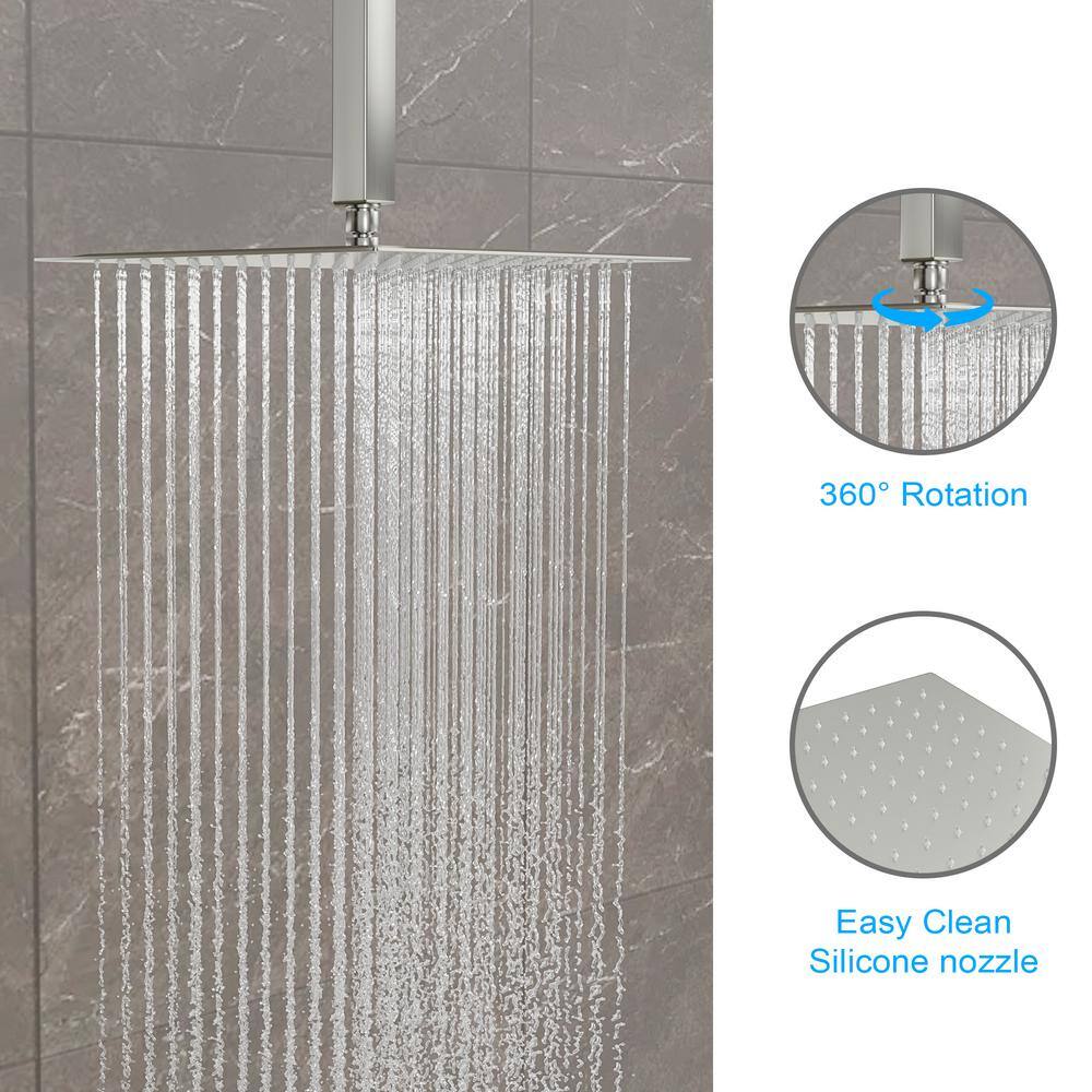 Logmey 3-Spray Patterns with 1.8 GPM 16 in. Shower Head in Ceiling Mount Dual Shower Head in Brushed Nickel LM-SLF16015Z-SS-16